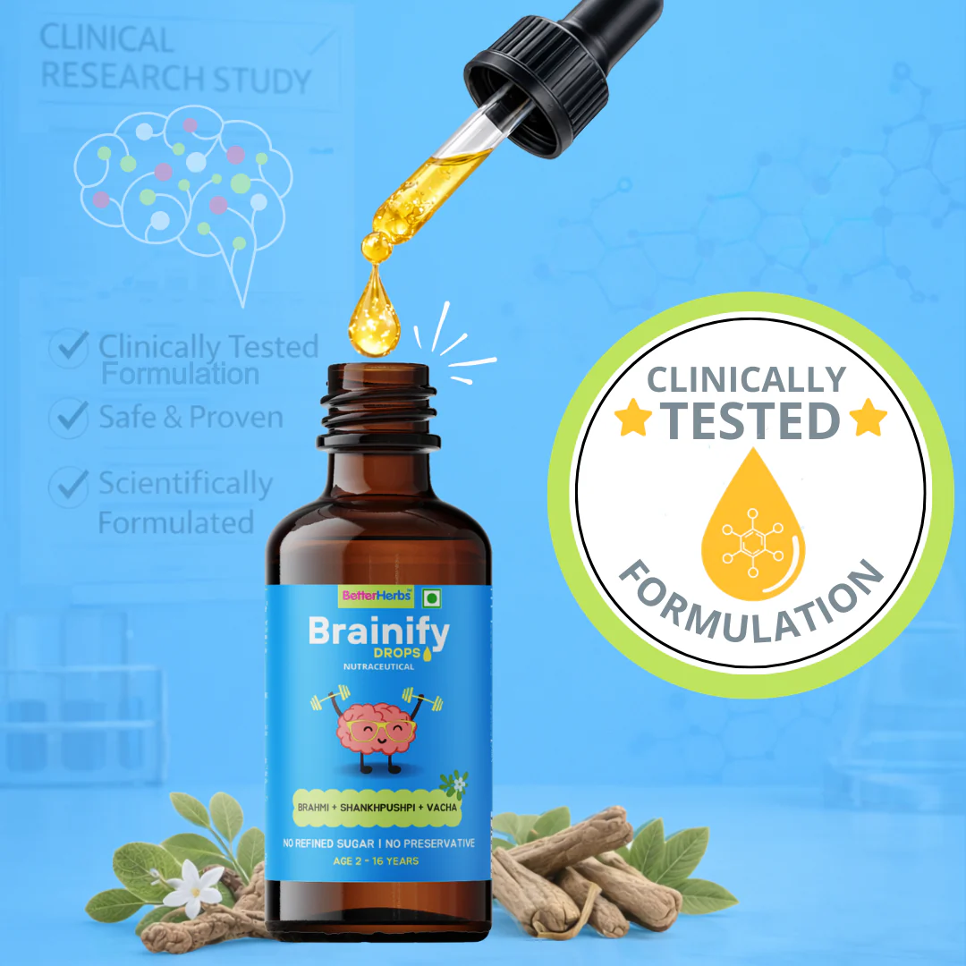 Brainify Drops – Clinically Tested Ayurvedic Formula for Kids’ Brain Health (2-16 Yrs) | No Added Sugar & Preservatives - 30ml - Image 3
