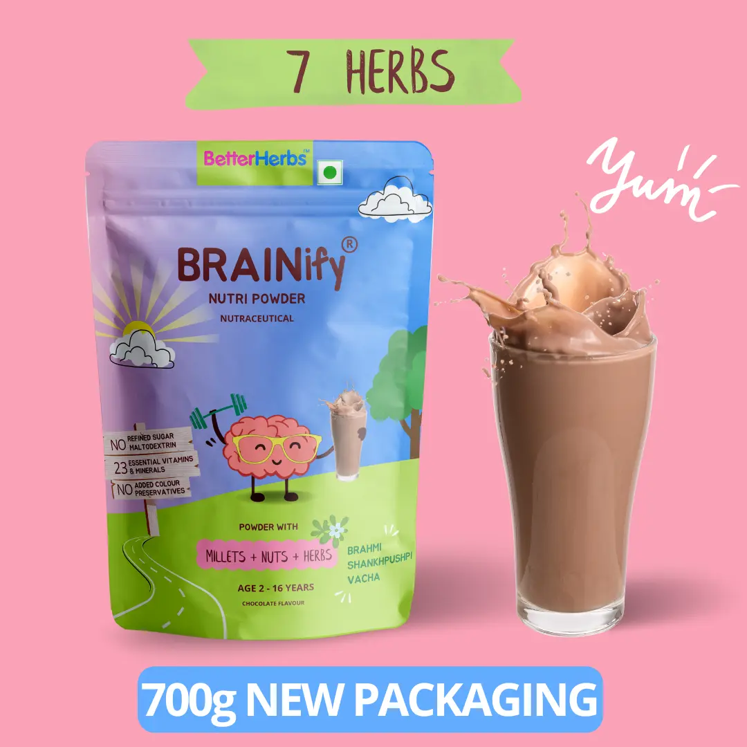 BRAINIFY Nutrition Powder for Children & Teens | 7 Brain Boosting Ayurvedic Herbs + Millets + Nuts | No Refined Sugar | Yummy Flavour - Image 14