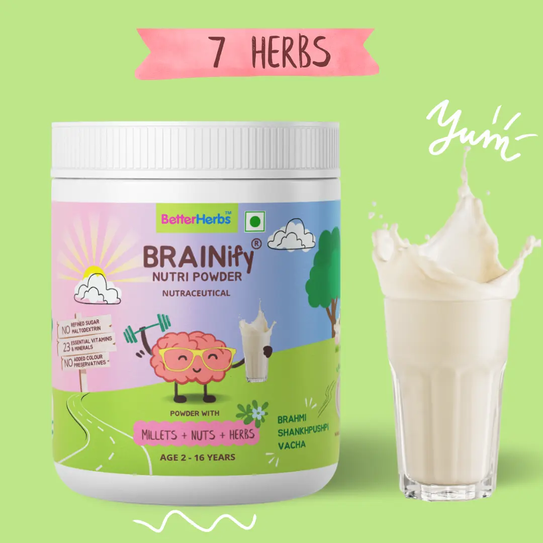 BRAINIFY Nutrition Powder for Children & Teens | 7 Brain Boosting Ayurvedic Herbs + Millets + Nuts | No Refined Sugar | Yummy Flavour - Image 27