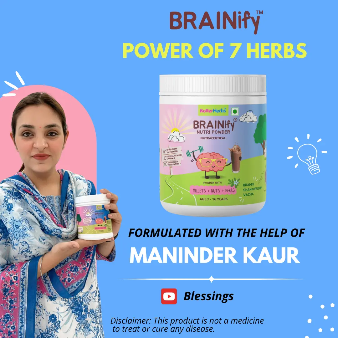 BRAINIFY Nutrition Powder for Children & Teens | 7 Brain Boosting Ayurvedic Herbs + Millets + Nuts | No Refined Sugar | Yummy Flavour - Image 28