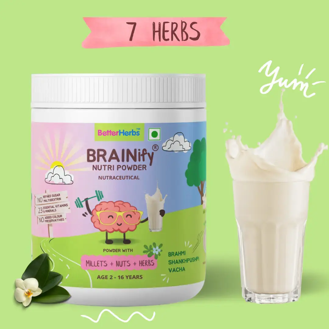 BRAINIFY Nutrition Powder for Children & Teens | 7 Brain Boosting Ayurvedic Herbs + Millets + Nuts | No Refined Sugar | Yummy Flavour - Image 40