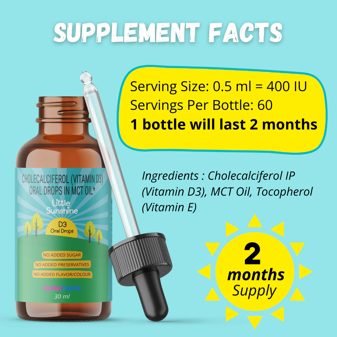 Little Sunshine D3 Drops: India's First Vitamin D3 for Infants with No Sugar + No Preservatives + No Color + No Flavor - 400 IU Daily Dose, 0.5ml - WHO-GMP Certified - Image 10